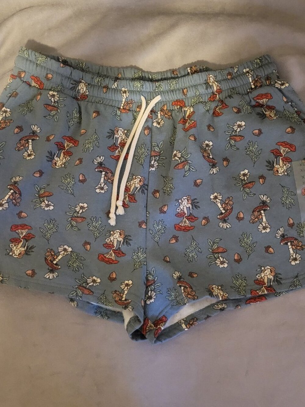 dip Women's XL Green Mushroom Sleep Shorts Sleepwear Drawstring, Floral NEW